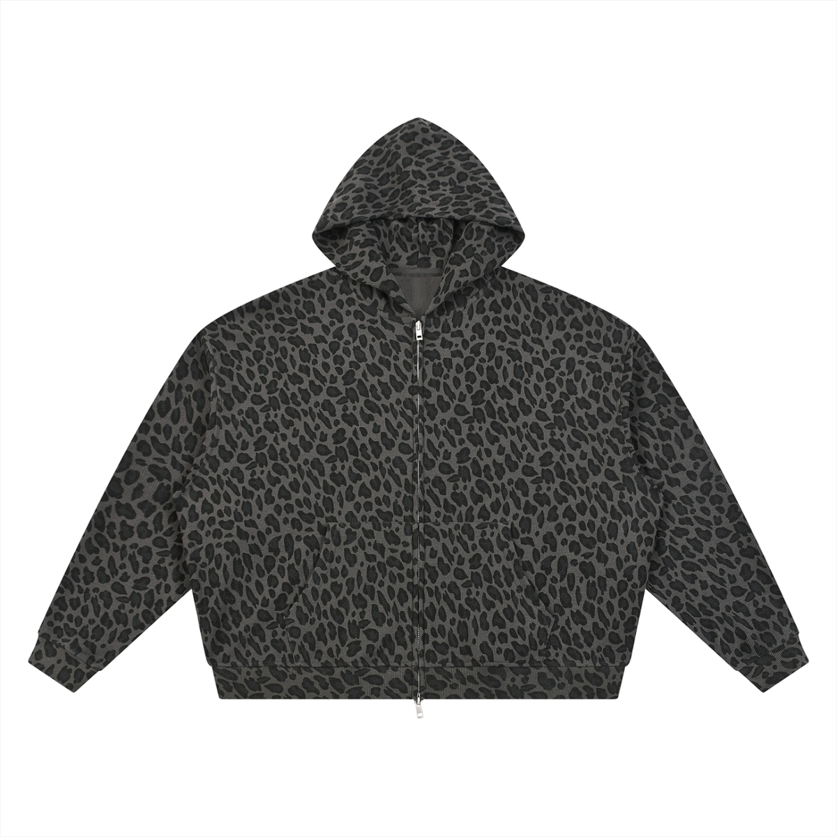 Unisex Leopard Print Waffle Full Zip Hoodie