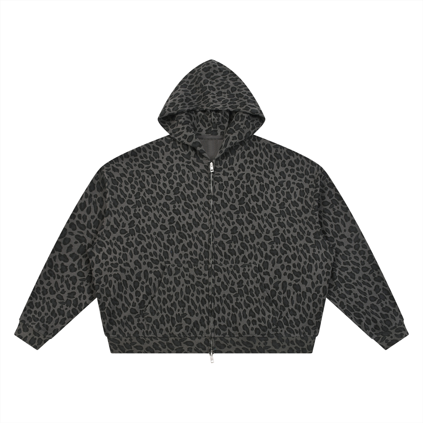 Unisex Leopard Print Waffle Full Zip Hoodie